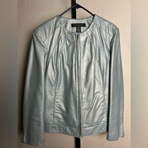 Dialogue Women's Metallic Light Blue Leather Jacket